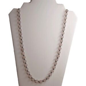 Vtg Rose Quartz Beaded Single Strand Necklace silver-tone spacers continuous
